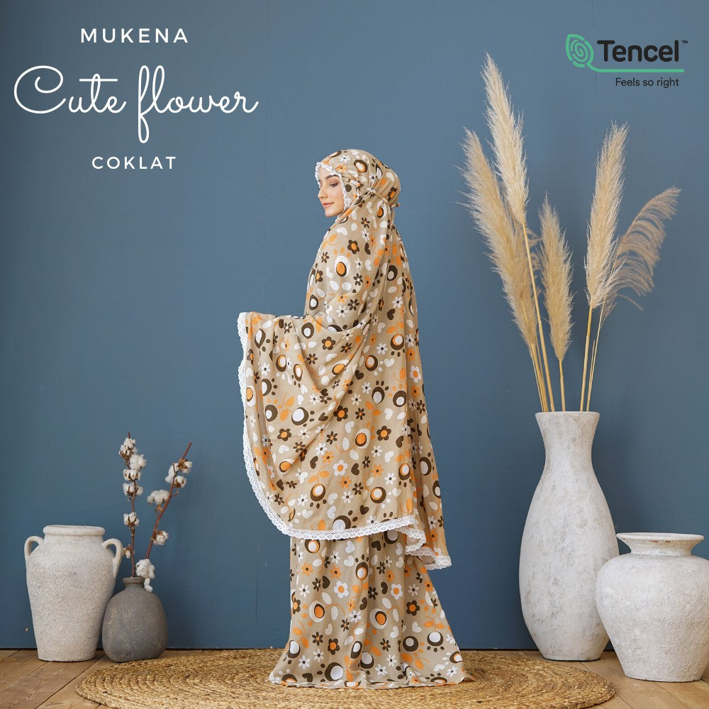 BELIMUKENA PREMIUM - Mukena Cute Flower Coklat (Free Tas Pouch & Box)