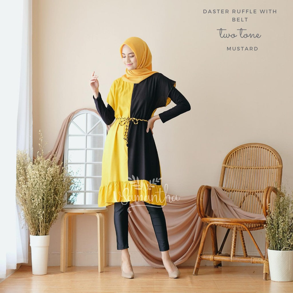 Daster Viral Ruffle With Belt Twotone Busui Rayon