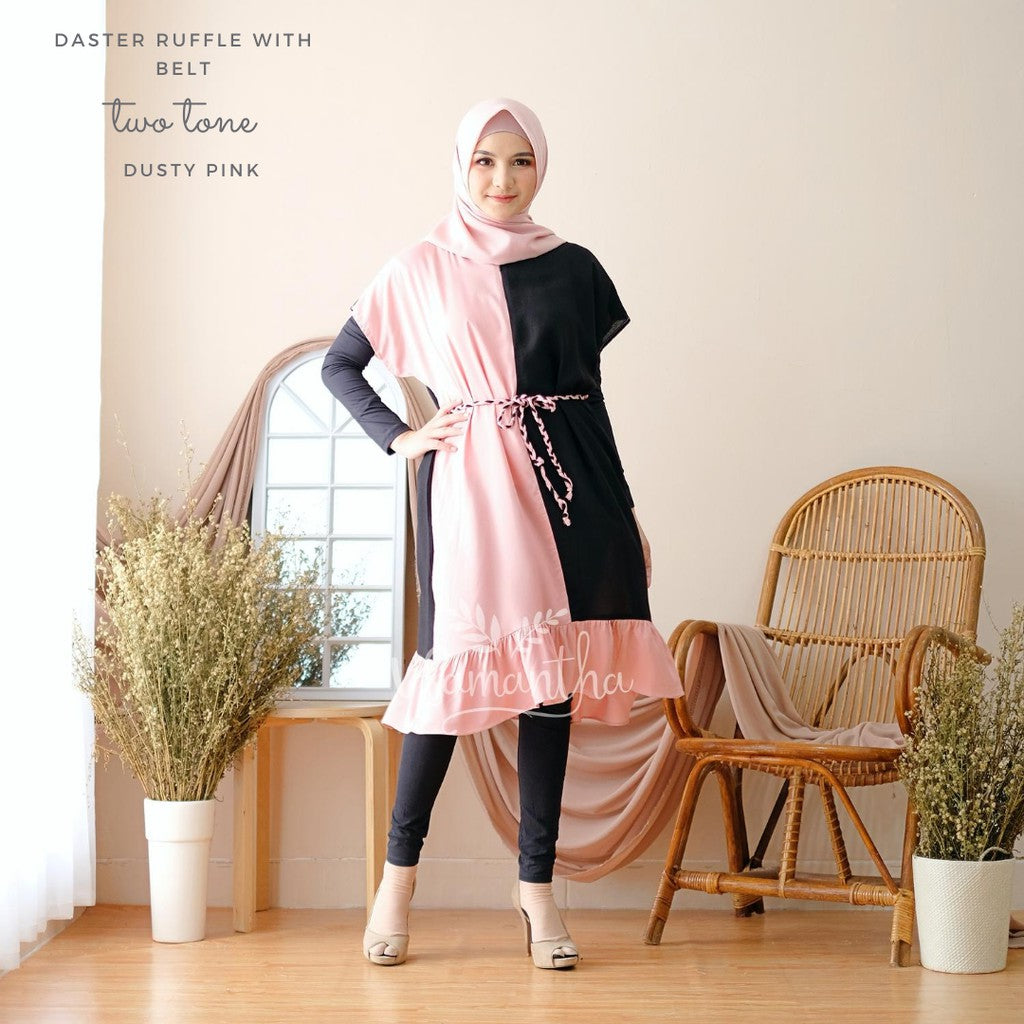 Daster Viral Ruffle With Belt Twotone Busui Rayon