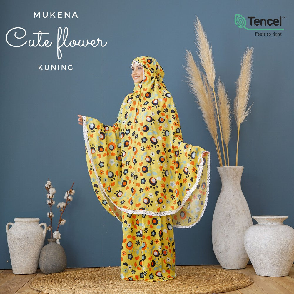 BELIMUKENA PREMIUM - Mukena Cute Flower Kuning (Free Tas Pouch & Box)