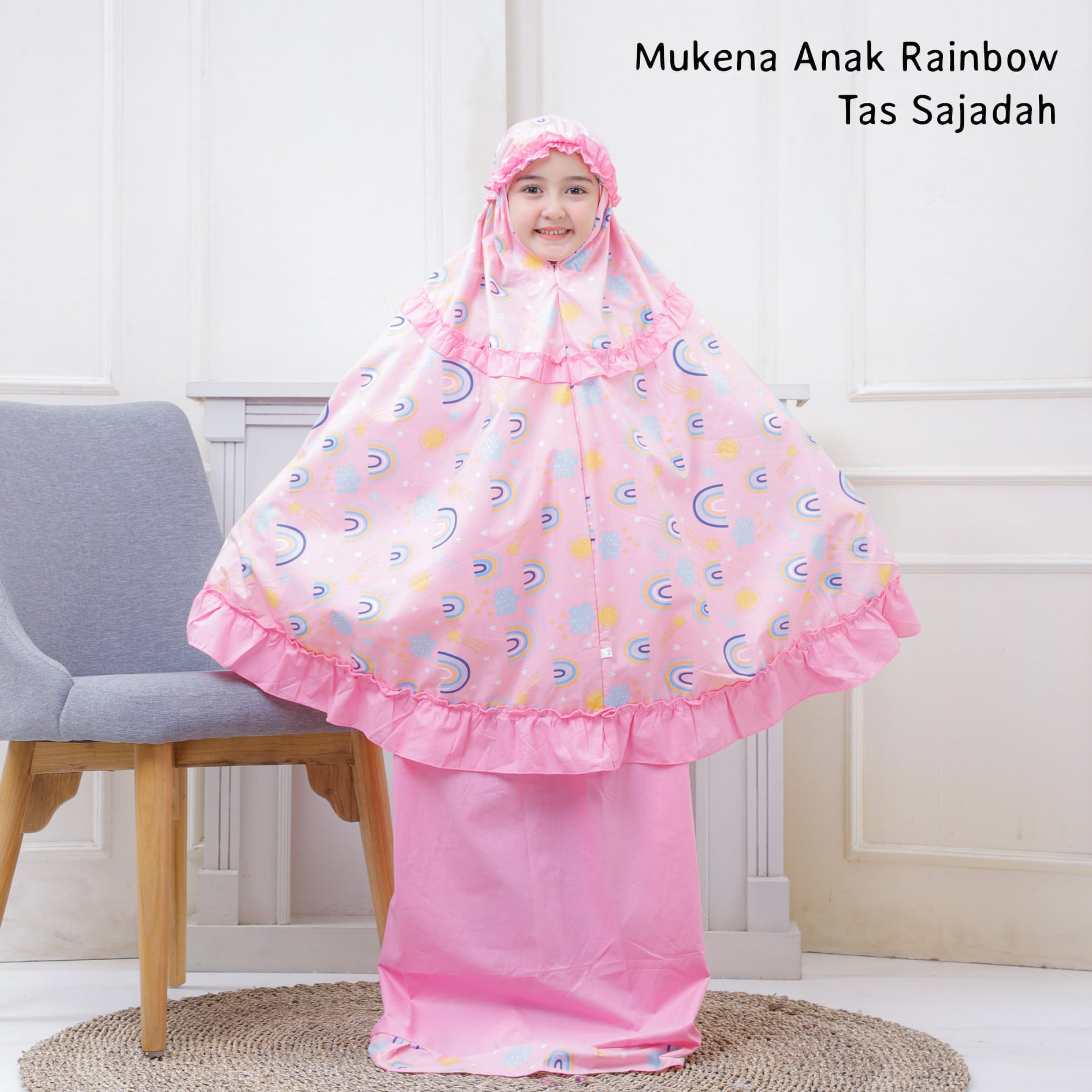Mukena Anak Katun Rainbow Pink ( Tas Sajadah )